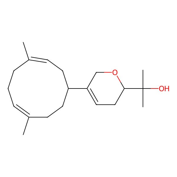2D Structure of 2-[(2R)-5-[(1S,7E)-4,8-dimethylcyclodeca-3,7-dien-1-yl]-3,6-dihydro-2H-pyran-2-yl]propan-2-ol