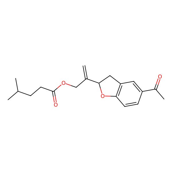 2D Structure of 2-[(2R)-5-acetyl-2,3-dihydro-1-benzofuran-2-yl]prop-2-enyl 4-methylpentanoate
