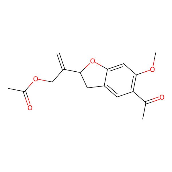 2D Structure of 2-[(2R)-5-acetyl-6-methoxy-2,3-dihydro-1-benzofuran-2-yl]prop-2-enyl acetate