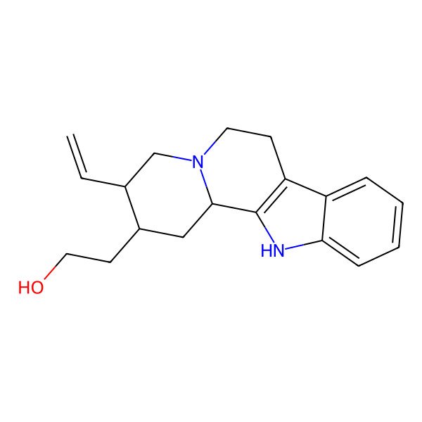 2D Structure of 2-[(2R,12bS)-3-ethenyl-1,2,3,4,6,7,12,12b-octahydroindolo[2,3-a]quinolizin-2-yl]ethanol