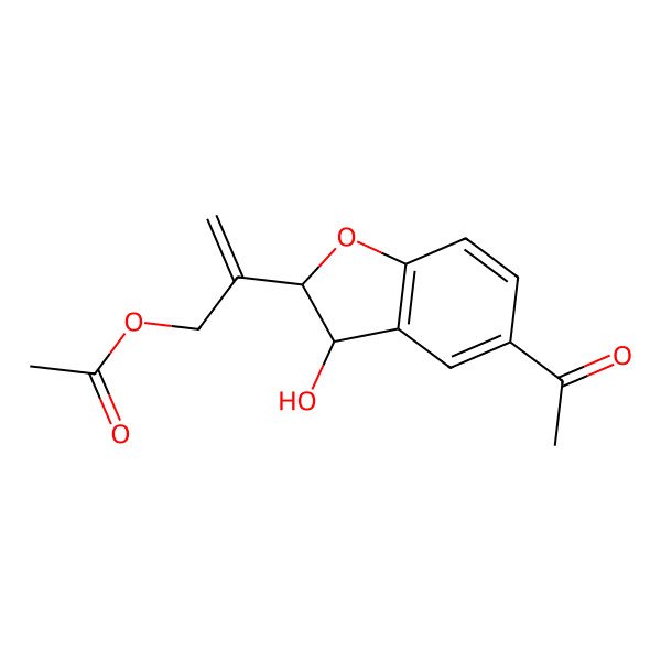 2D Structure of 2-[(2R,3R)-5-acetyl-3-hydroxy-2,3-dihydro-1-benzofuran-2-yl]prop-2-enyl acetate