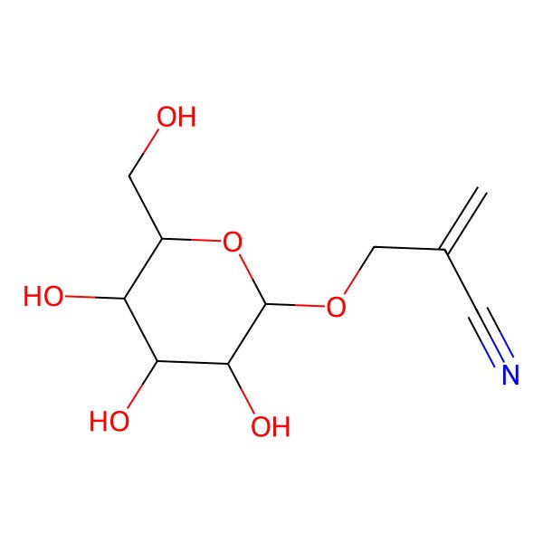 2D Structure of 2-[[(2R,3R,4S,5S,6R)-3,4,5-trihydroxy-6-(hydroxymethyl)oxan-2-yl]oxymethyl]prop-2-enenitrile