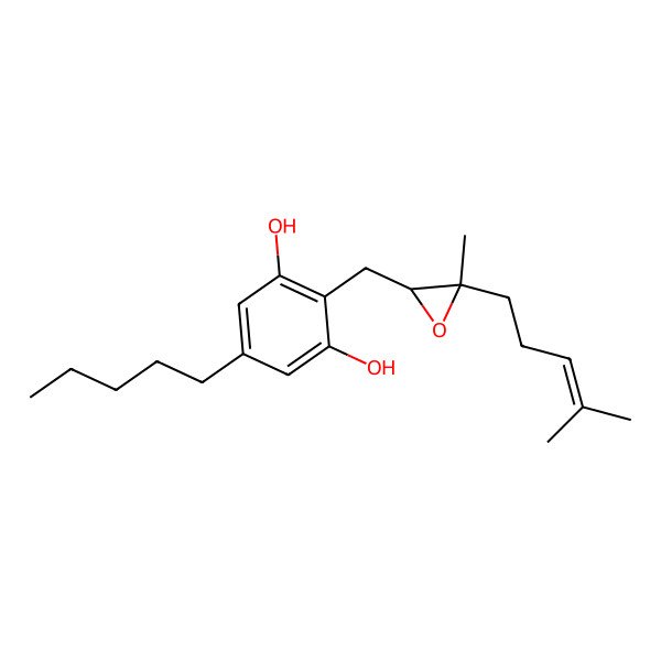 2D Structure of 2-[[(2R,3S)-3-methyl-3-(4-methylpent-3-enyl)oxiran-2-yl]methyl]-5-pentylbenzene-1,3-diol