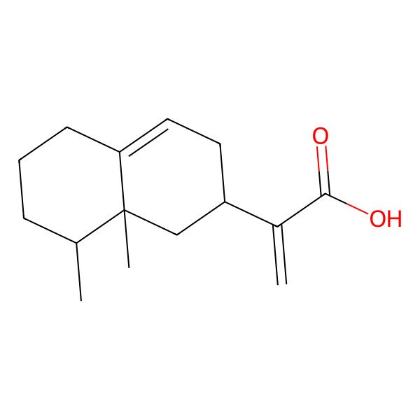 2D Structure of NCGC00169769-02_C15H22O2_2-Naphthaleneacetic acid, 1,2,3,5,6,7,8,8a-octahydro-8,8a-dimethyl-alpha-methylene-, (2R,8S,8aR)-
