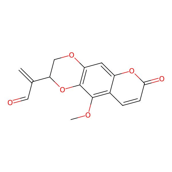 2D Structure of 2-[(2S)-10-methoxy-7-oxo-2,3-dihydropyrano[2,3-g][1,4]benzodioxin-2-yl]prop-2-enal