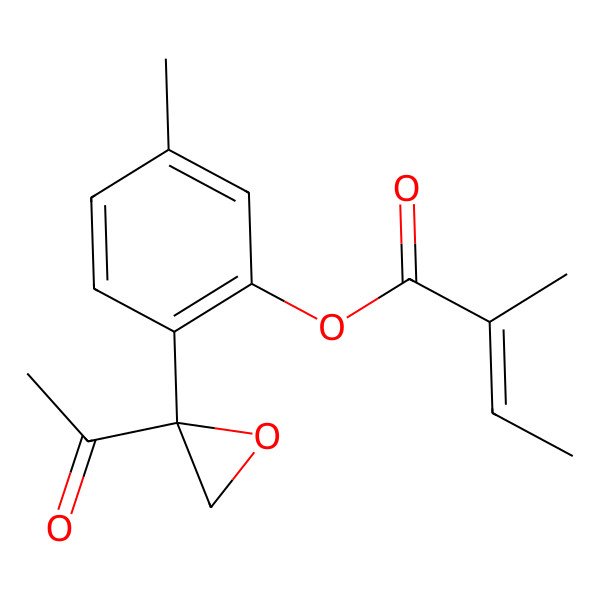 2D Structure of [2-[(2S)-2-acetyloxiran-2-yl]-5-methylphenyl] 2-methylbut-2-enoate