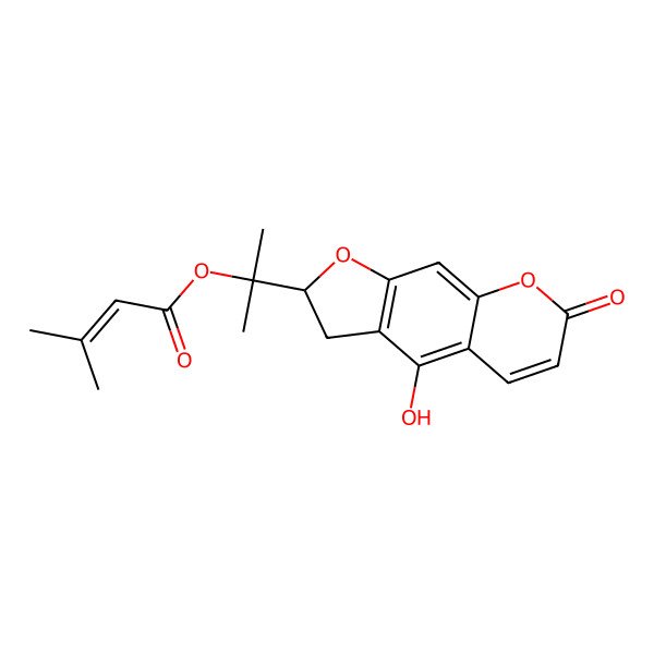 2D Structure of 2-[(2S)-4-hydroxy-7-oxo-2,3-dihydrofuro[3,2-g]chromen-2-yl]propan-2-yl 3-methylbut-2-enoate