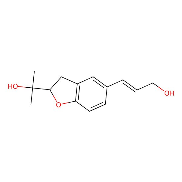 2D Structure of 2-[(2S)-5-(3-hydroxyprop-1-enyl)-2,3-dihydro-1-benzofuran-2-yl]propan-2-ol