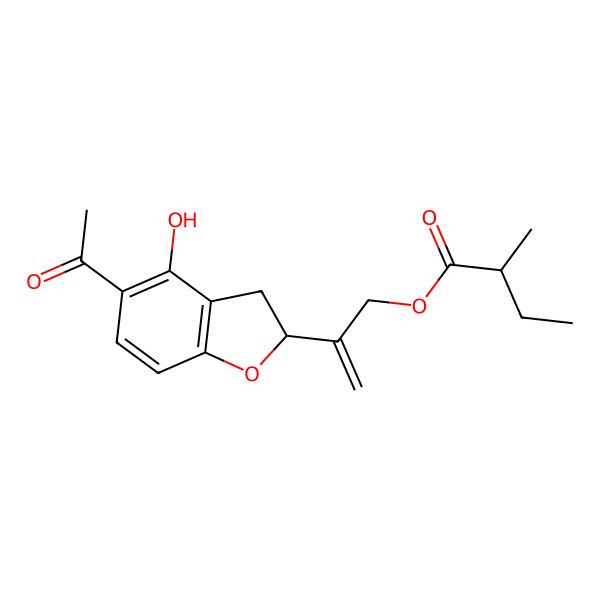 2D Structure of 2-[(2S)-5-acetyl-4-hydroxy-2,3-dihydro-1-benzofuran-2-yl]prop-2-enyl (2R)-2-methylbutanoate
