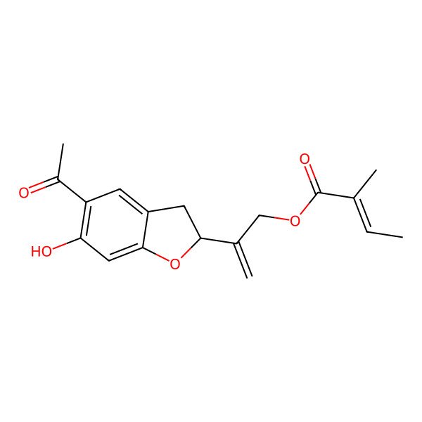 2D Structure of 2-[(2S)-5-acetyl-6-hydroxy-2,3-dihydro-1-benzofuran-2-yl]prop-2-enyl (Z)-2-methylbut-2-enoate