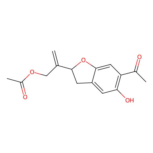 2D Structure of 2-[(2S)-6-acetyl-5-hydroxy-2,3-dihydro-1-benzofuran-2-yl]prop-2-enyl acetate