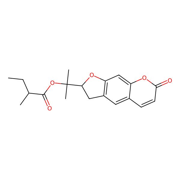 2D Structure of 2-[(2S)-7-oxo-2,3-dihydrofuro[3,2-g]chromen-2-yl]propan-2-yl (2R)-2-methylbutanoate