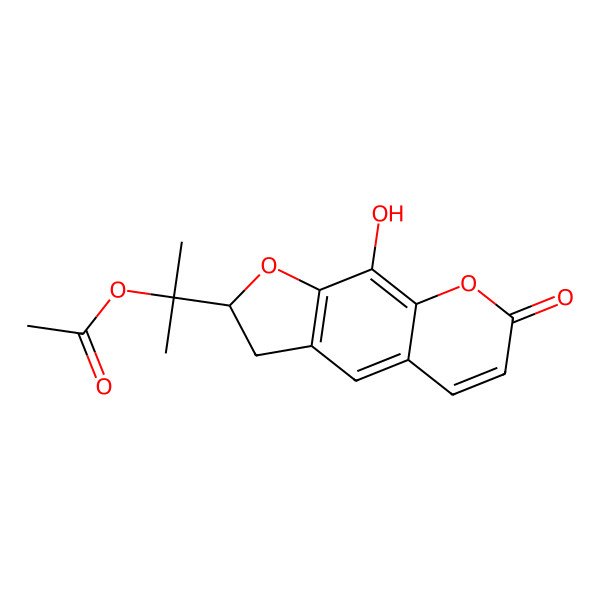 2D Structure of 2-[(2S)-9-hydroxy-7-oxo-2,3-dihydrofuro[3,2-g]chromen-2-yl]propan-2-yl acetate