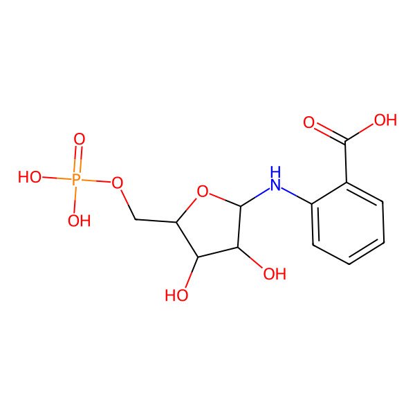 2D Structure of 2-[[(2S,3S,4R,5R)-3,4-dihydroxy-5-(phosphonooxymethyl)oxolan-2-yl]amino]benzoic acid