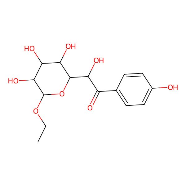 2D Structure of 2-[(2S,3S,4S,5R,6R)-6-ethoxy-3,4,5-trihydroxyoxan-2-yl]-2-hydroxy-1-(4-hydroxyphenyl)ethanone