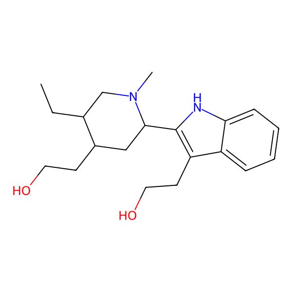 2D Structure of 2-[(2S,4R,5R)-5-ethyl-2-[3-(2-hydroxyethyl)-1H-indol-2-yl]-1-methylpiperidin-4-yl]ethanol