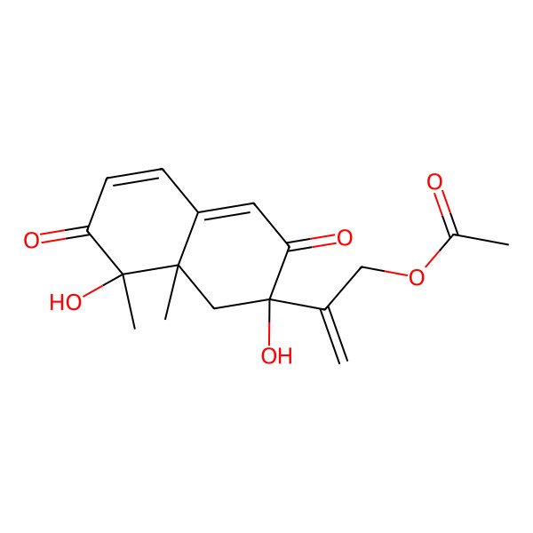 2D Structure of 2-[(2S,8R,8aR)-2,8-dihydroxy-8,8a-dimethyl-3,7-dioxo-1H-naphthalen-2-yl]prop-2-enyl acetate