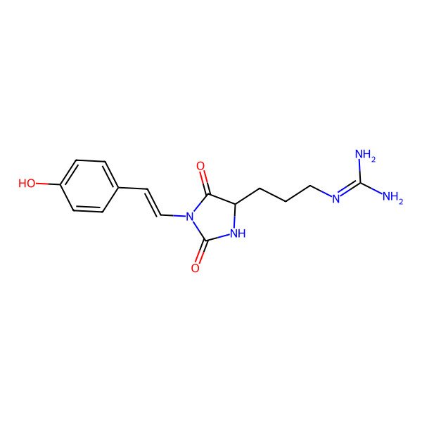 2D Structure of 2-[3-[1-[2-(4-Hydroxyphenyl)ethenyl]-2,5-dioxoimidazolidin-4-yl]propyl]guanidine