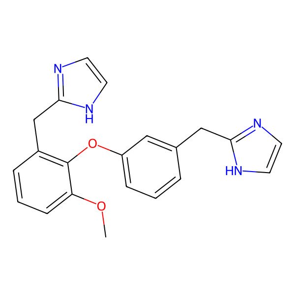 2D Structure of 2-(3-(2-((1H-Imidazol-2-yl)methyl)-6-methoxyphenoxy)benzyl)-1H-imidazole 2D Structure of 2-(3-(2-((1H-Imidazol-2-yl)methyl)-6-methoxyphenoxy)benzyl)-1H-imidazole