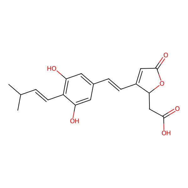 2D Structure of 2-[3-[2-[3,5-dihydroxy-4-(3-methylbut-1-enyl)phenyl]ethenyl]-5-oxo-2H-furan-2-yl]acetic acid