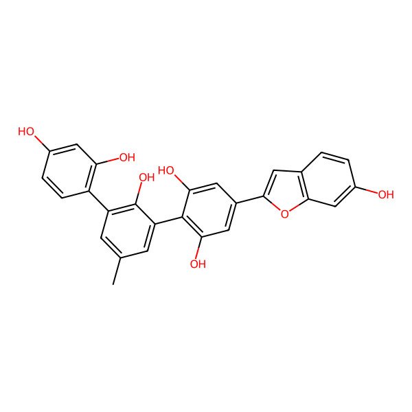 2D Structure of 2-[3-(2,4-Dihydroxyphenyl)-2-hydroxy-5-methylphenyl]-5-(6-hydroxy-1-benzofuran-2-yl)benzene-1,3-diol