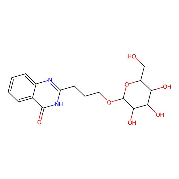 2D Structure of 2-[3-[(2R,3R,4S,5S,6R)-3,4,5-trihydroxy-6-(hydroxymethyl)oxan-2-yl]oxypropyl]-3H-quinazolin-4-one