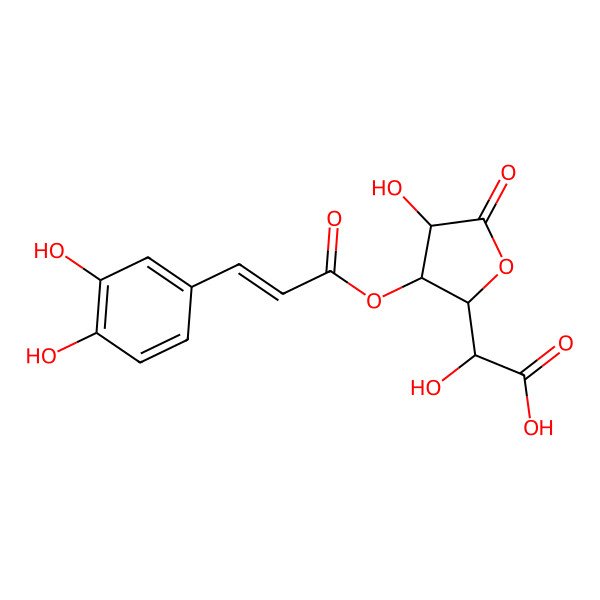 2D Structure of 2-[3-[3-(3,4-Dihydroxyphenyl)prop-2-enoyloxy]-4-hydroxy-5-oxooxolan-2-yl]-2-hydroxyacetic acid