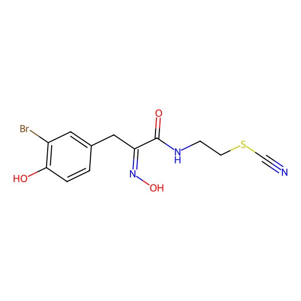 2D Structure of 2-[[3-(3-Bromo-4-hydroxyphenyl)-2-hydroxyiminopropanoyl]amino]ethyl thiocyanate