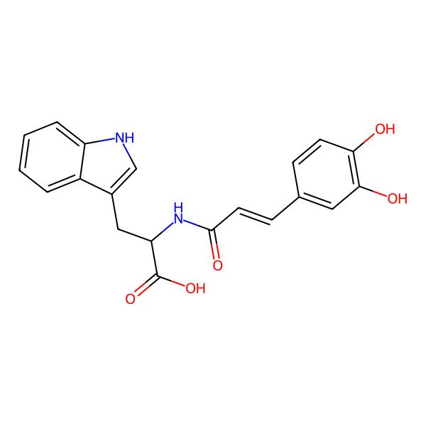 2D Structure of 2-[3-(3,4-dihydroxyphenyl)prop-2-enoylamino]-3-(1H-indol-3-yl)propanoic acid