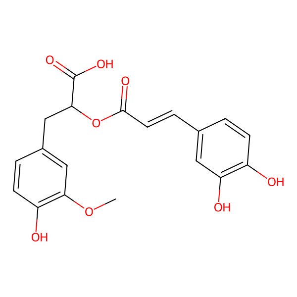 2D Structure of 2-[3-(3,4-Dihydroxyphenyl)prop-2-enoyloxy]-3-(4-hydroxy-3-methoxyphenyl)propanoic acid