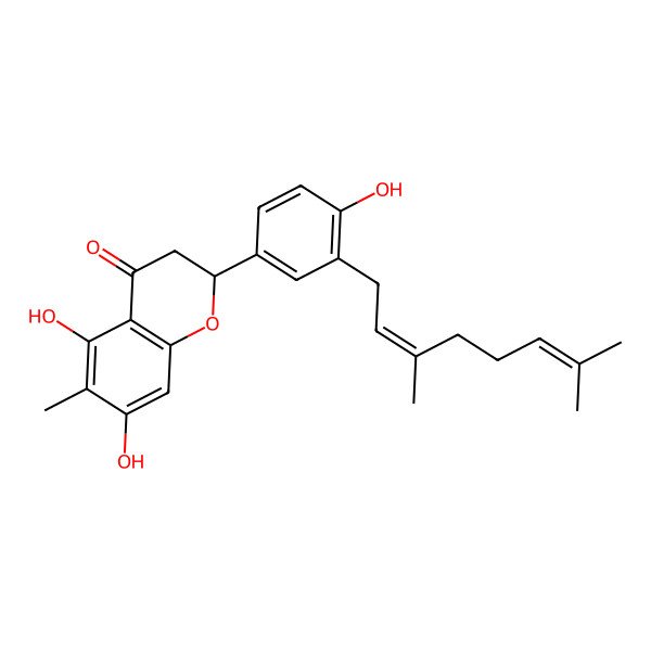 2D Structure of 2-[3-(3,7-Dimethylocta-2,6-dienyl)-4-hydroxyphenyl]-5,7-dihydroxy-6-methyl-2,3-dihydrochromen-4-one