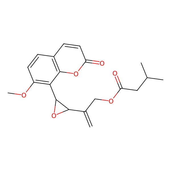 2D Structure of 2-[3-(7-Methoxy-2-oxochromen-8-yl)oxiran-2-yl]prop-2-enyl 3-methylbutanoate