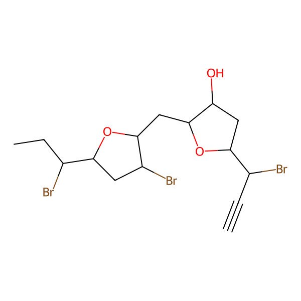 2D Structure of 2-[[3-Bromo-5-(1-bromopropyl)oxolan-2-yl]methyl]-5-(1-bromoprop-2-ynyl)oxolan-3-ol