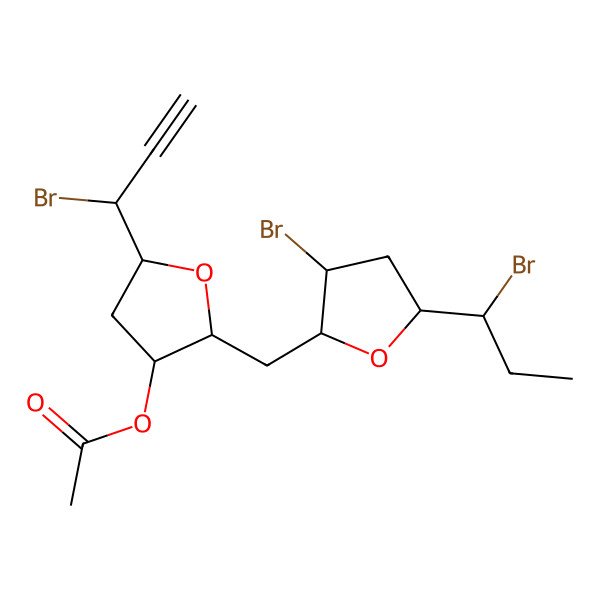 2D Structure of [2-[[3-Bromo-5-(1-bromopropyl)oxolan-2-yl]methyl]-5-(1-bromoprop-2-ynyl)oxolan-3-yl] acetate