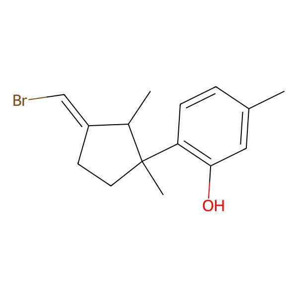 2D Structure of 2-[3-(Bromomethylene)-1,2-dimethylcyclopentyl]-5-methylphenol