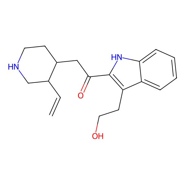 2D Structure of 2-(3-ethenylpiperidin-4-yl)-1-[3-(2-hydroxyethyl)-1H-indol-2-yl]ethanone