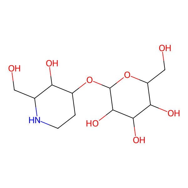 2D Structure of 2-[3-Hydroxy-2-(hydroxymethyl)piperidin-4-yl]oxy-6-(hydroxymethyl)oxane-3,4,5-triol