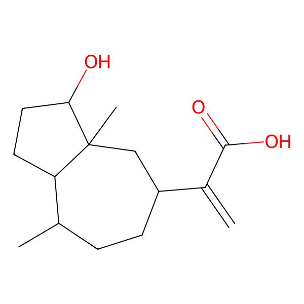 2D Structure of 2-(3-hydroxy-3a,8-dimethyl-2,3,4,5,6,7,8,8a-octahydro-1H-azulen-5-yl)prop-2-enoic acid