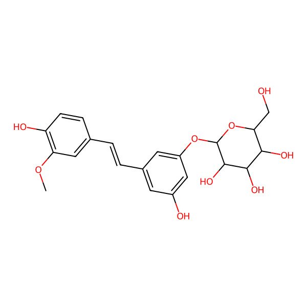 2D Structure of 2-[3-Hydroxy-5-[2-(4-hydroxy-3-methoxyphenyl)ethenyl]phenoxy]-6-(hydroxymethyl)oxane-3,4,5-triol