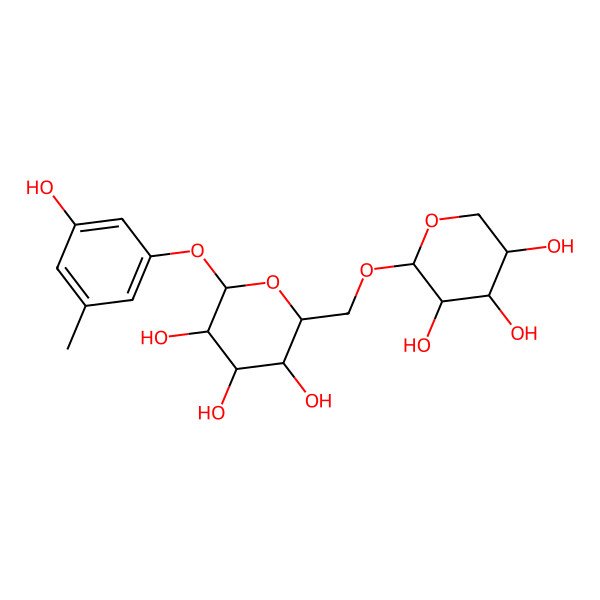 2D Structure of 2-(3-Hydroxy-5-methylphenoxy)-6-[(3,4,5-trihydroxyoxan-2-yl)oxymethyl]oxane-3,4,5-triol