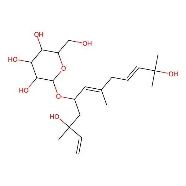 2D Structure of 2-(3,11-Dihydroxy-3,7,11-trimethyldodeca-1,6,9-trien-5-yl)oxy-6-(hydroxymethyl)oxane-3,4,5-triol 2D Structure of 2-(3,11-Dihydroxy-3,7,11-trimethyldodeca-1,6,9-trien-5-yl)oxy-6-(hydroxymethyl)oxane-3,4,5-triol
