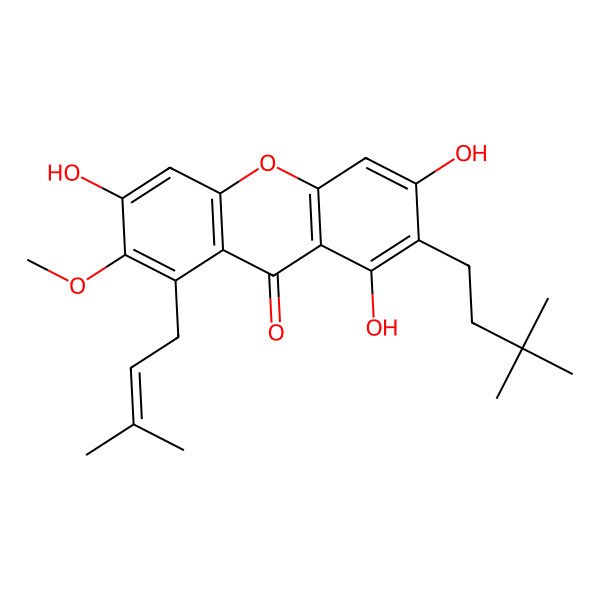 2D Structure of 2-(3,3-Dimethylbutyl)-1,3,6-trihydroxy-7-methoxy-8-(3-methylbut-2-enyl)xanthen-9-one