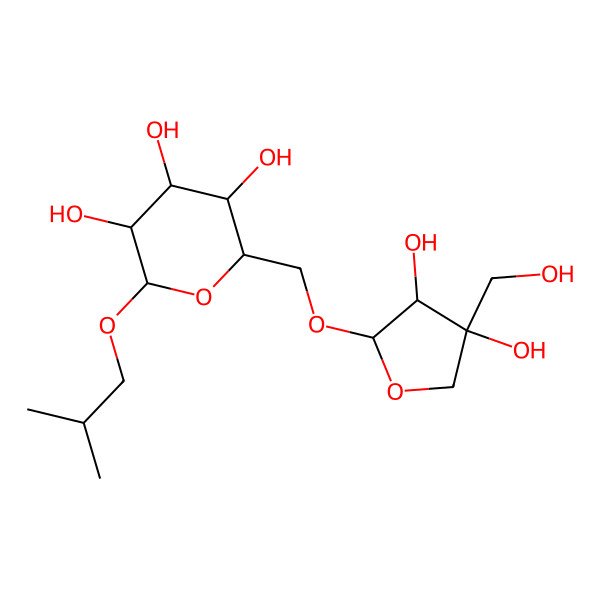 2D Structure of 2-[[3,4-Dihydroxy-4-(hydroxymethyl)oxolan-2-yl]oxymethyl]-6-(2-methylpropoxy)oxane-3,4,5-triol