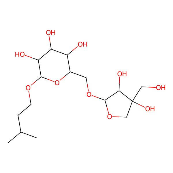 2D Structure of 2-[[3,4-Dihydroxy-4-(hydroxymethyl)oxolan-2-yl]oxymethyl]-6-(3-methylbutoxy)oxane-3,4,5-triol