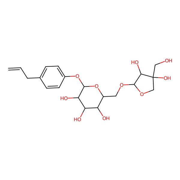2D Structure of 2-[[3,4-Dihydroxy-4-(hydroxymethyl)oxolan-2-yl]oxymethyl]-6-(4-prop-2-enylphenoxy)oxane-3,4,5-triol