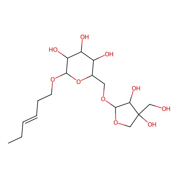 2D Structure of 2-[[3,4-Dihydroxy-4-(hydroxymethyl)oxolan-2-yl]oxymethyl]-6-hex-3-enoxyoxane-3,4,5-triol