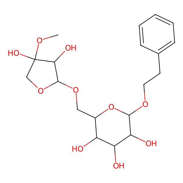2D Structure of 2-[(3,4-Dihydroxy-4-methoxyoxolan-2-yl)oxymethyl]-6-(2-phenylethoxy)oxane-3,4,5-triol