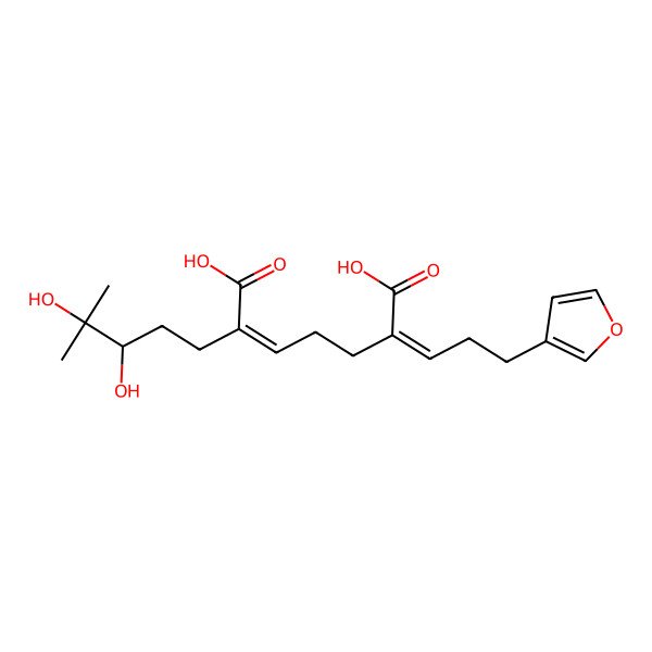 2D Structure of 2-(3,4-Dihydroxy-4-methylpentyl)-6-[3-(furan-3-yl)propylidene]hept-2-enedioic acid
