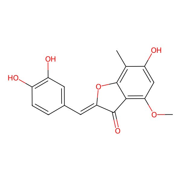 2D Structure of 2-(3,4-Dihydroxybenzylidene)-6-hydroxy-7-methyl-4-methoxybenzofuran-3(2H)-one