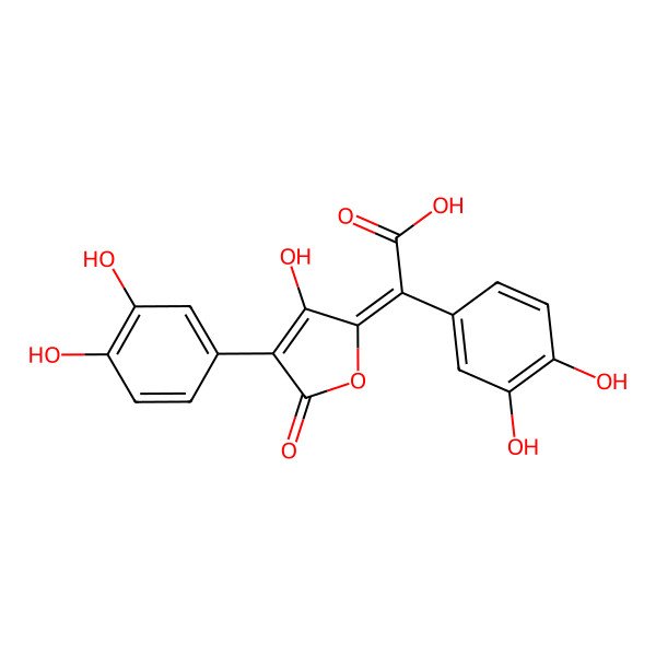2D Structure of alpha-[4-(3,4-Dihydroxyphenyl)-3-hydroxy-5-oxofuran-2(5H)-ylidene]-3,4-dihydroxybenzeneacetic acid